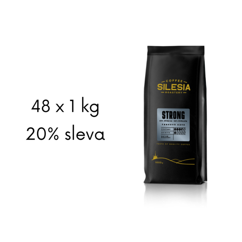 Silesia 48 x 1 kg kávy - Káva: 48 x STRONG 40% Arabika 60% Robusta
