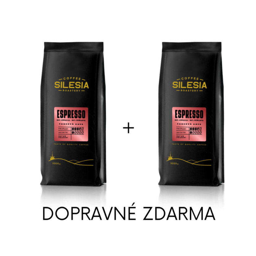 Silesia 1 kg + 1 kg (dopravné zdarma) - První kafe: Silesia ESPRESSO 50% Arabica 50% Robusta, Druhé kafe: Silesia ESPRESSO 50% Arabica 50% Robusta