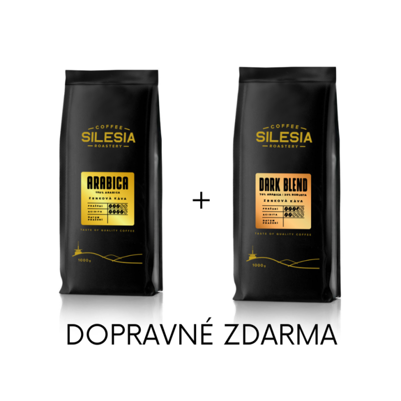 Silesia 1 kg + 1 kg (dopravné zdarma) - První kafe: Silesia ARABICA 100%, Druhé kafe: Silesia DARK BLEND 70% Arabika 30% Robusta