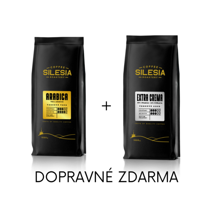 Silesia 1 kg + 1 kg (dopravné zdarma) - První kafe: Silesia ARABICA 100%, Druhé kafe: Silesia EXTRA CREMA 80% Arabica 20% Robusta