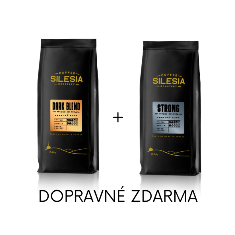 Silesia 1 kg + 1 kg (dopravné zdarma) - První kafe: Silesia STRONG 40% Arabika 60% Robusta, Druhé kafe: Silesia DARK BLEND 70% Arabika 30% Robusta