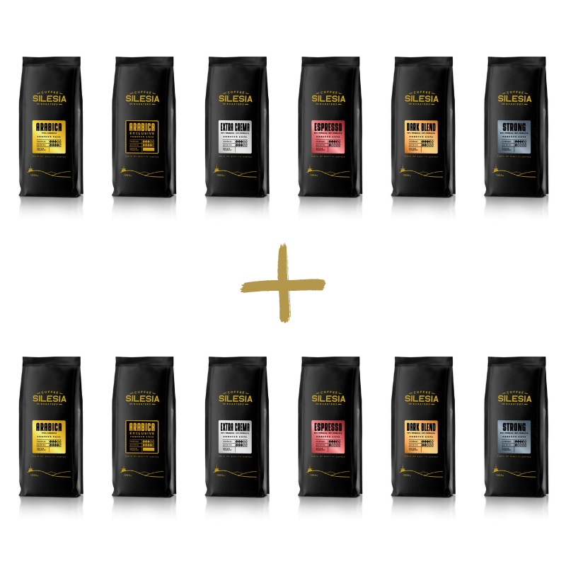 Silesia 1 kg + 1 kg (dopravné zdarma) - První kafe: Silesia EXTRA CREMA 80% Arabica 20% Robusta, Druhé kafe: Silesia DARK BLEND 70% Arabika 30% Robusta
