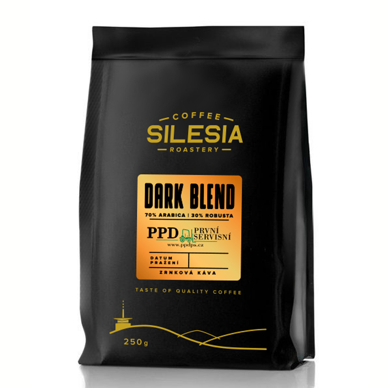 DARK BLEND - zrnková káva 250 g v sáčku s etiketou firmy